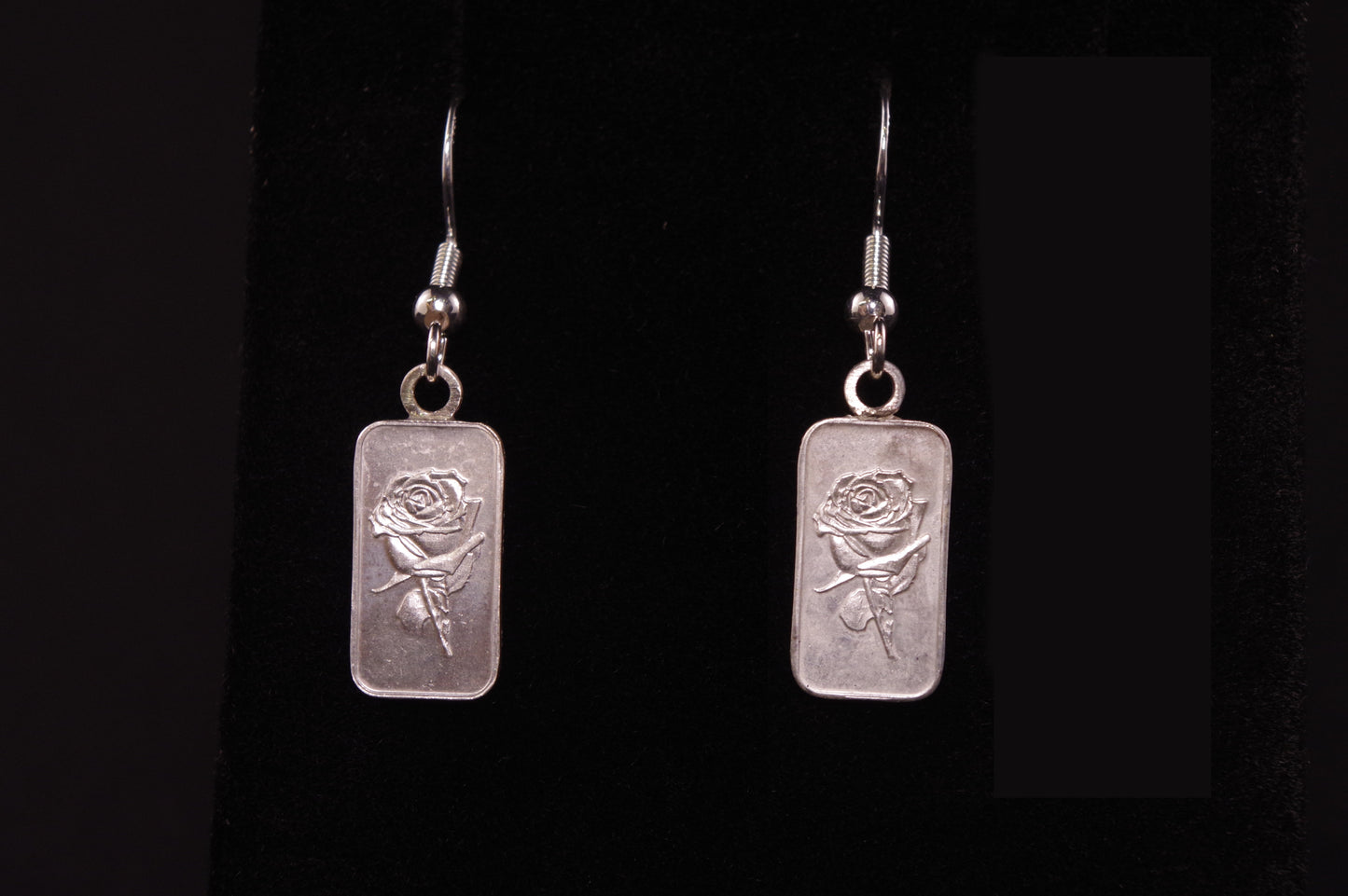 Silver Rose Bar Dangle Earrings