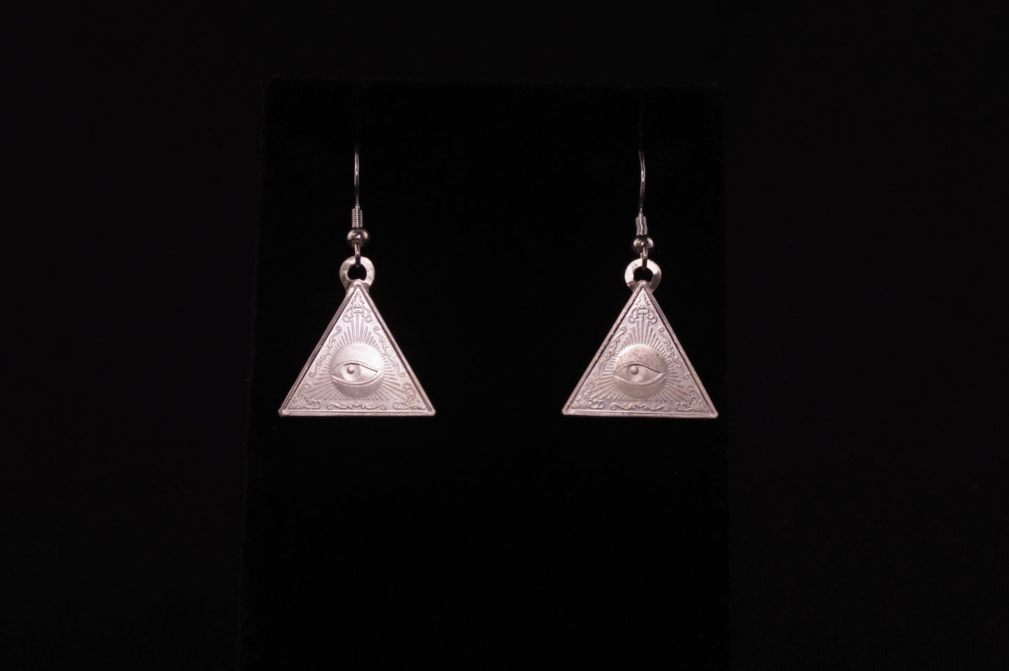 Silver Triangular Eye Bar Dangle Earrings