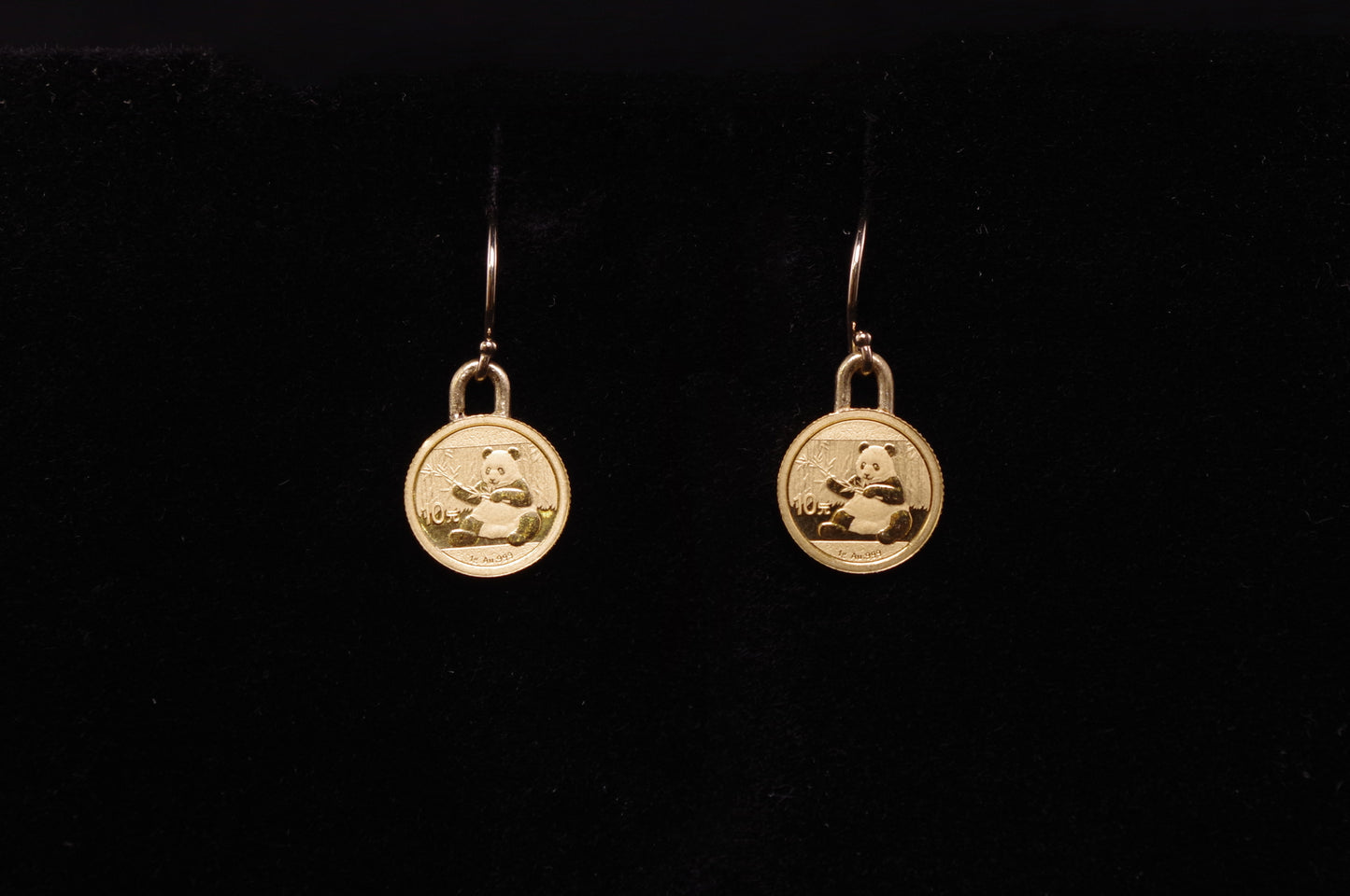 1 Gram Chinese Gold Panda Bullion Coin Dangle Earrings