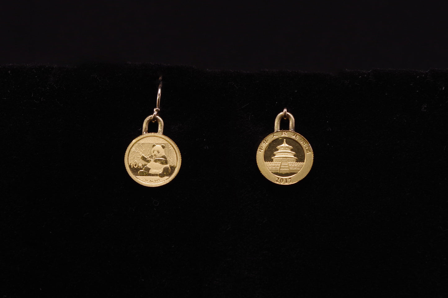 1 Gram Chinese Gold Panda Bullion Coin Dangle Earrings