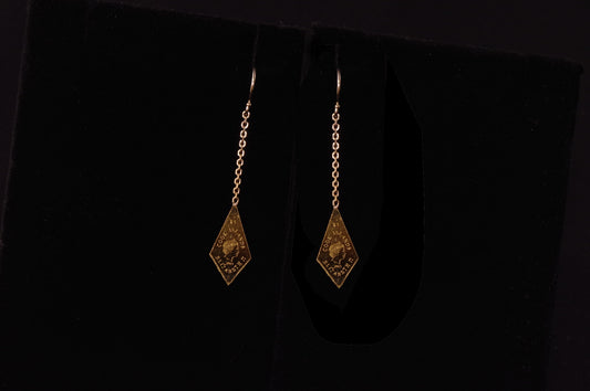 Gold Rhombus Coin Dangle Earrings