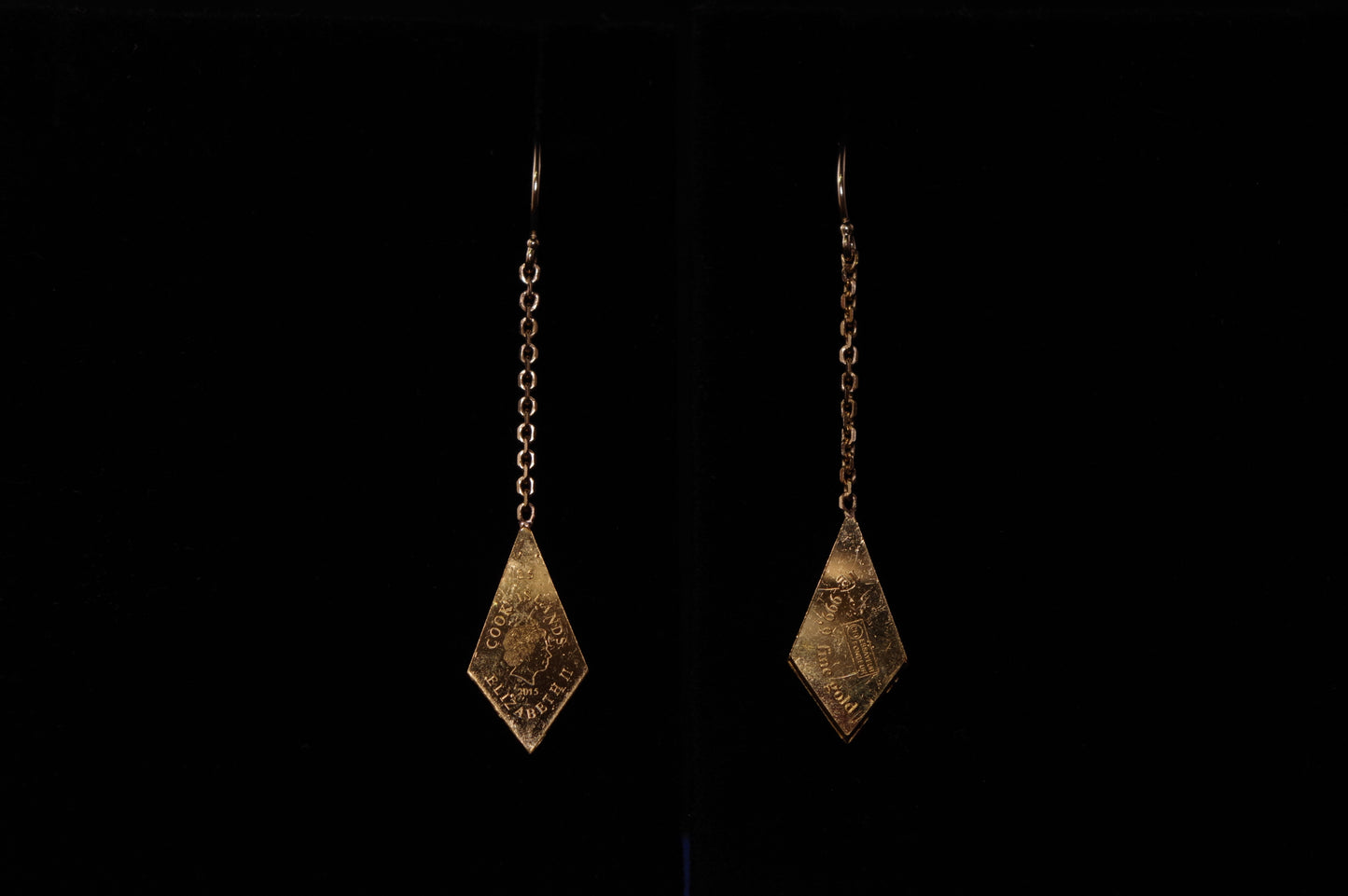 Gold Rhombus Coin Dangle Earrings