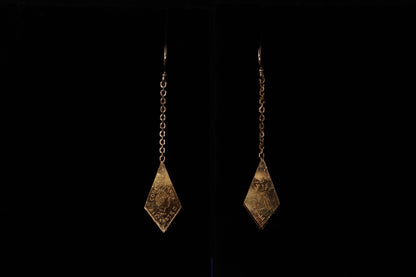 Gold Rhombus Coin Dangle Earrings