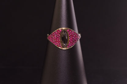 14K Ruby and Star Diopside Cat Eye Ring