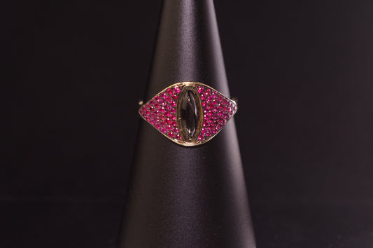 14K Ruby and Star Diopside Cat Eye Ring