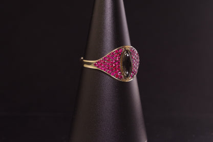 14K Ruby and Star Diopside Cat Eye Ring