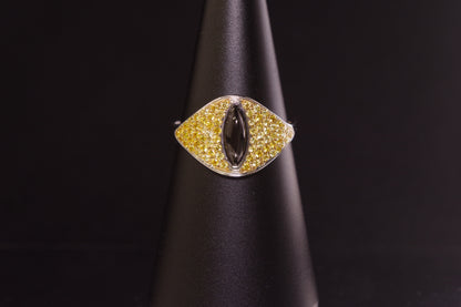 Yellow Diamond and Black Star Diopside Cat Eye Ring