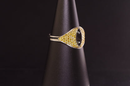 Yellow Diamond and Black Star Diopside Cat Eye Ring