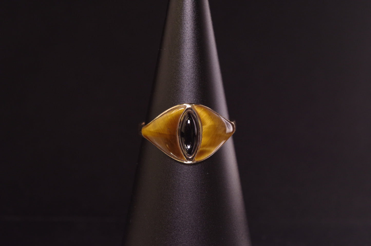 Tiger's Eye with Black Jade in Gold Cat Eye Ring