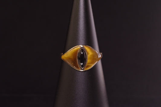 Tiger's Eye with Black Jade in Gold Cat Eye Ring