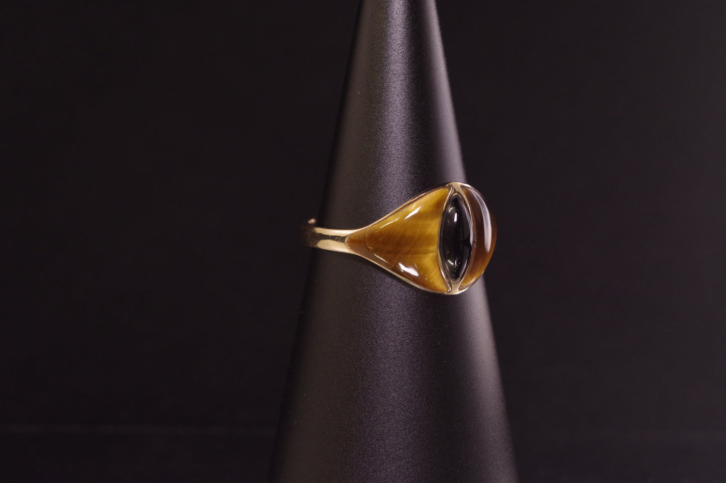 Tiger's Eye with Black Jade in Gold Cat Eye Ring