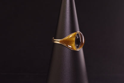 Tiger's Eye with Black Jade in Gold Cat Eye Ring